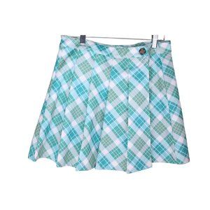Rosewater Remi Pleated Skirt Short Large Plaid Green Aqua 90800